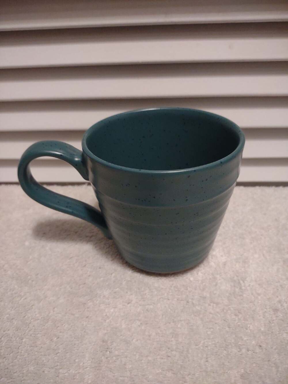 Bee & Willow dark forest green ribbed speckled stoneware coffee mug cup